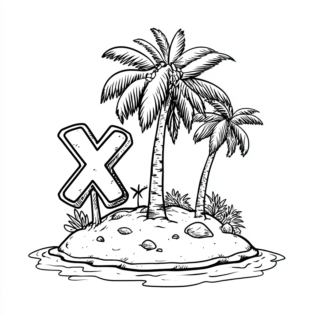 Pirate coloring page – Treasure Island Simple Island With Palm