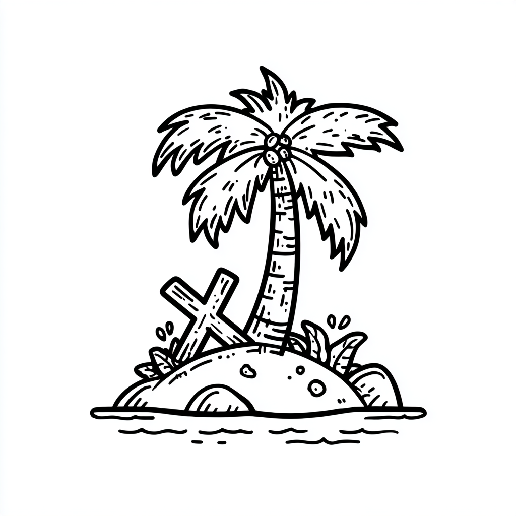 Pirate coloring page – Treasure Island Simple Island With Palm