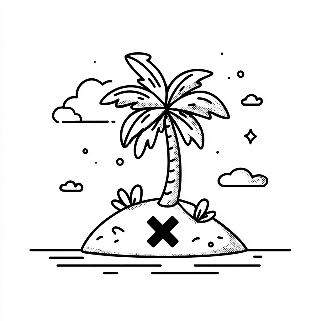 Pirate coloring page – Treasure Island Simple Island With Palm