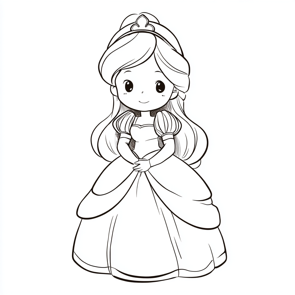 Princess coloring page – Cute Princess Cute Cartoon-style Prin