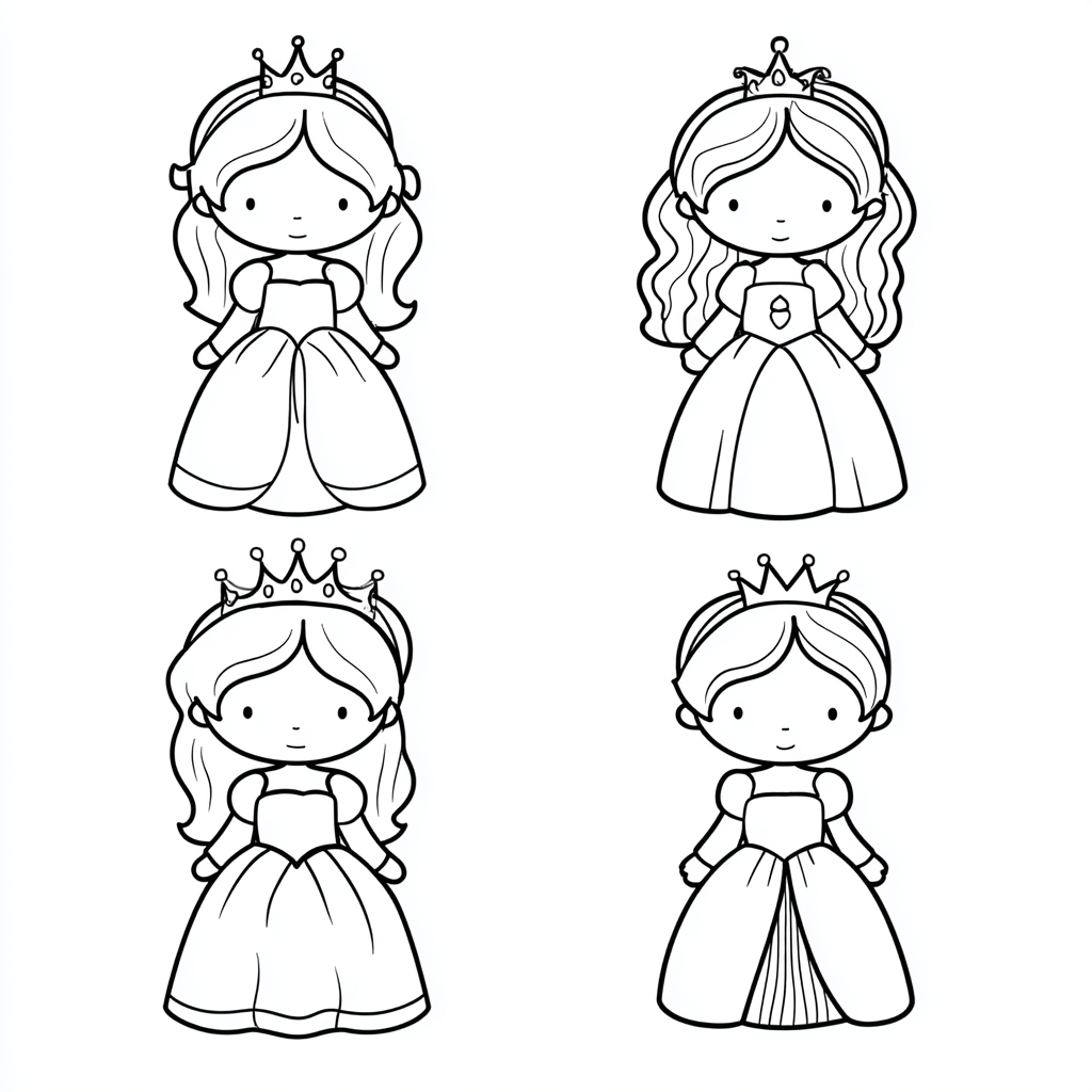 Princess coloring page – Cute Princess Cute Cartoon-style Prin