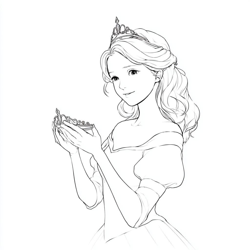 Princess coloring page – Princess And Tiara Princess Holding A