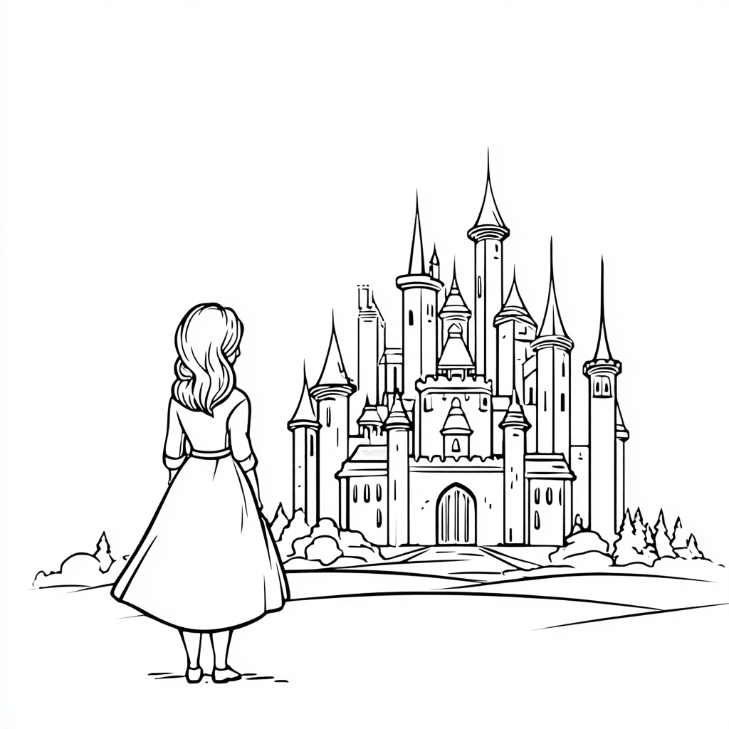 Princess coloring page – Princess Castle Scene Princess Standi
