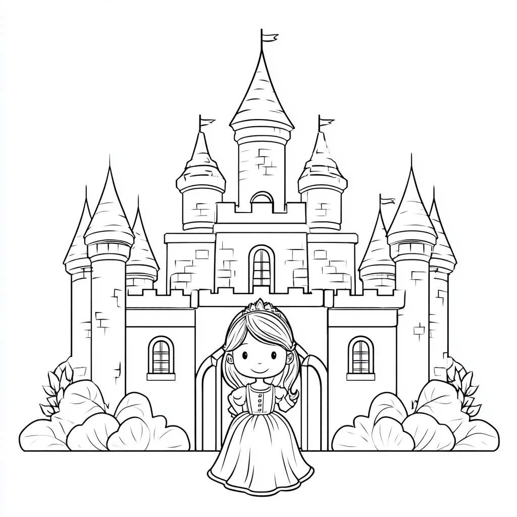 Princess coloring page – Princess Castle Scene Princess Standi