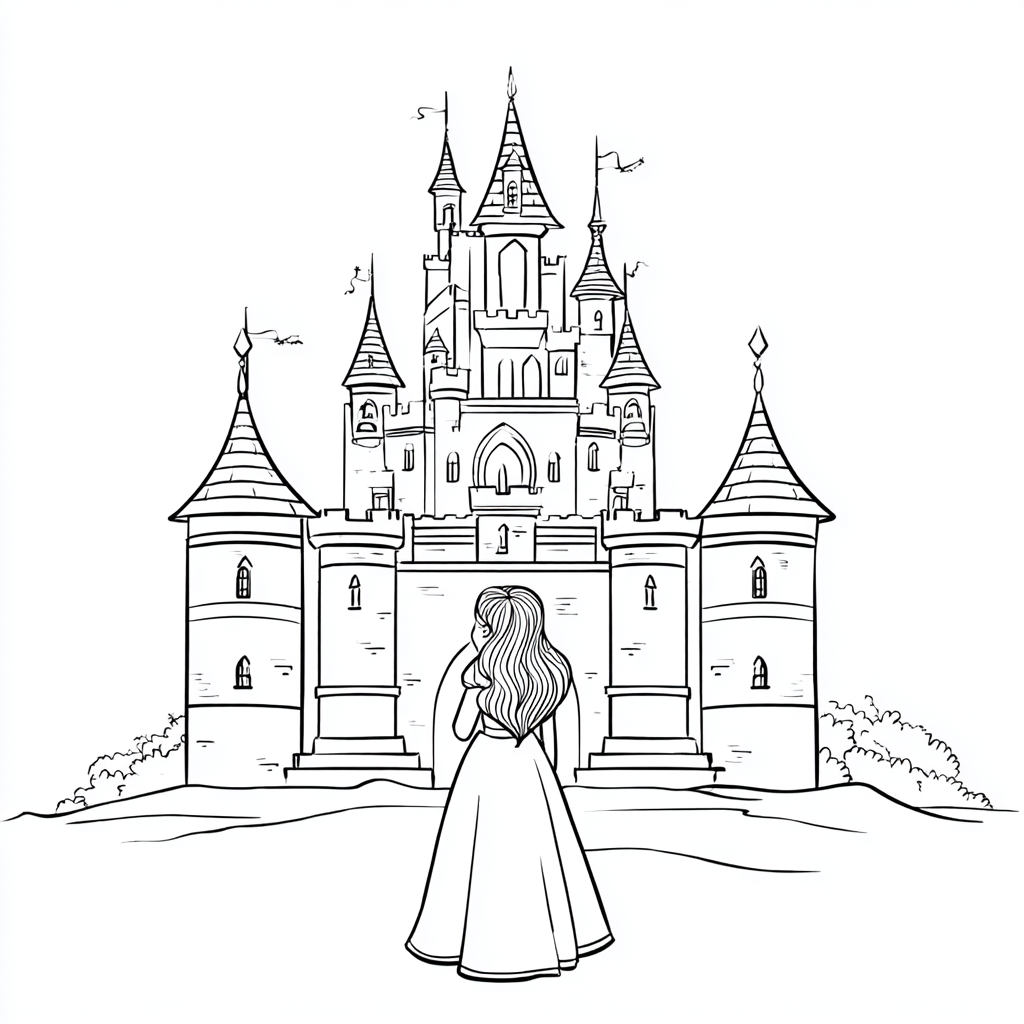 Princess coloring page – Princess Castle Scene Princess Standi
