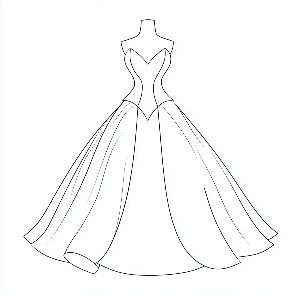 Princess coloring page – Princess Dress Outline Very Simple Pr