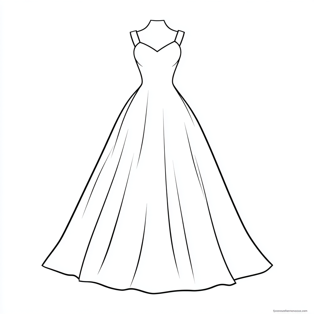 Princess coloring page – Princess Dress Outline Very Simple Pr
