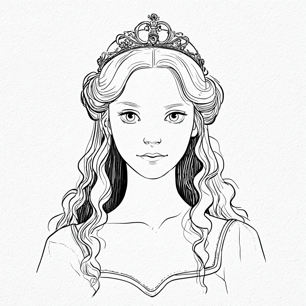 Princess coloring page – Princess Portrait Simple Front Portra