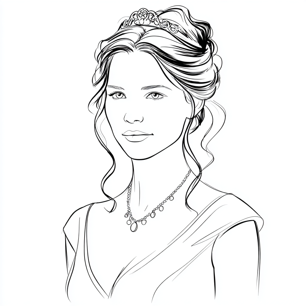 Princess coloring page – Princess Portrait Simple Front Portra
