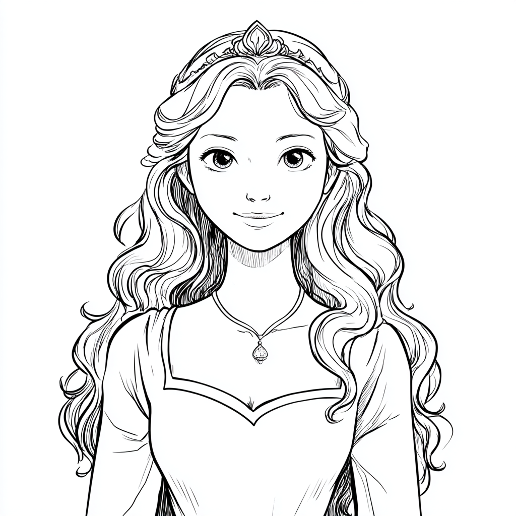 Princess coloring page – Princess Portrait Simple Front Portra