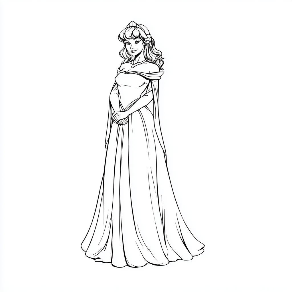 Princess coloring page – Princess Standing Pose Simple Line Ar