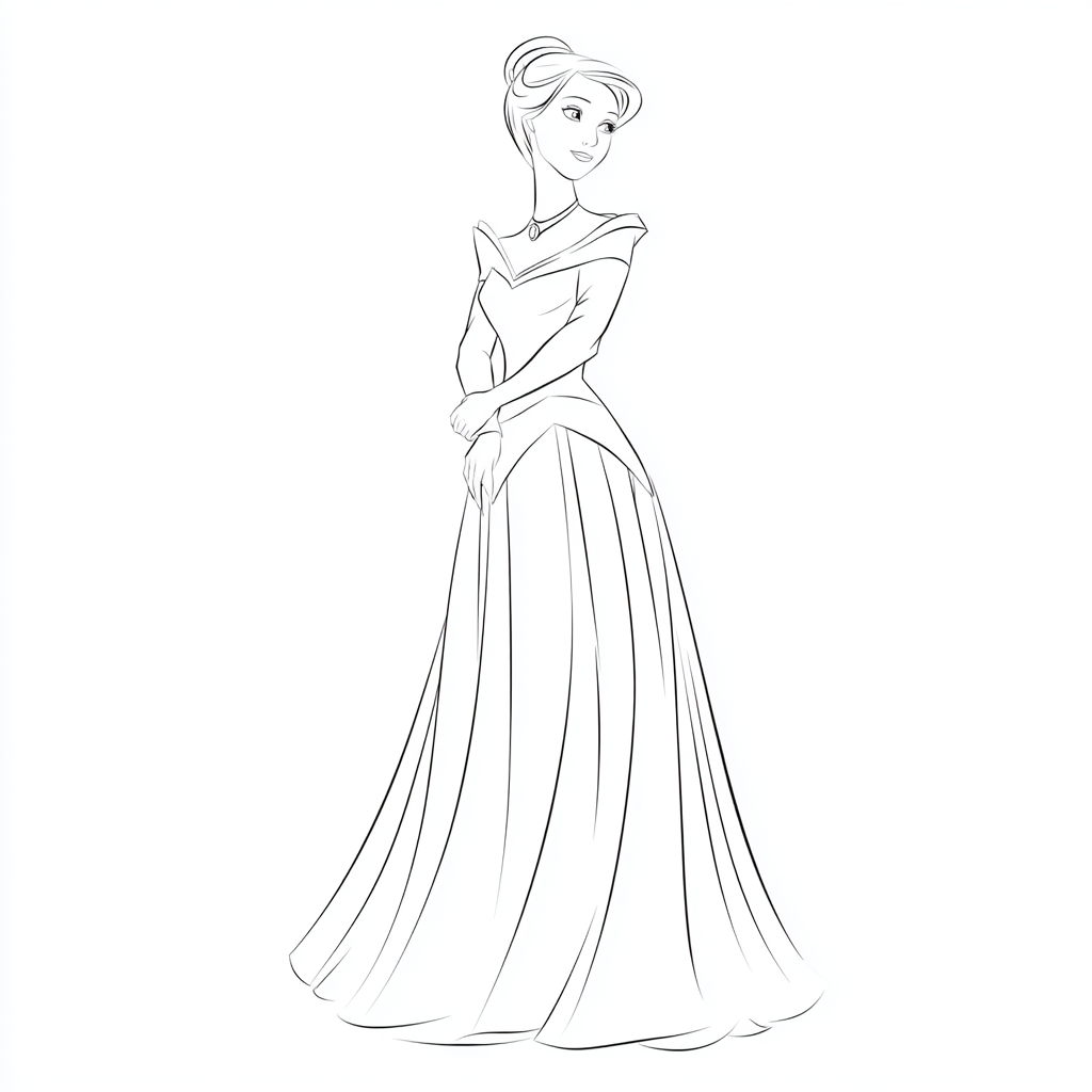 Princess coloring page – Princess Standing Pose Simple Line Ar