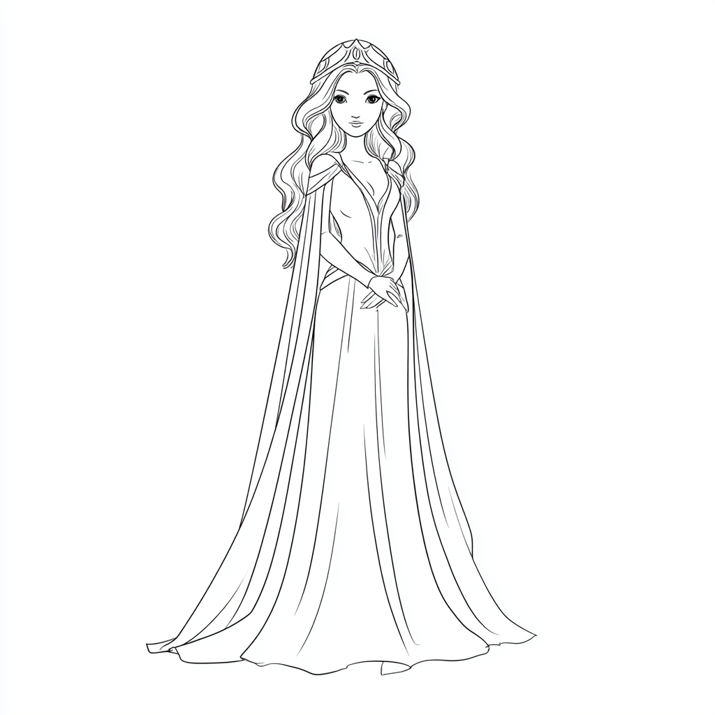 Princess coloring page – Princess Standing Pose Simple Line Ar