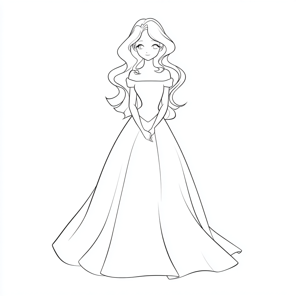 Princess coloring page – Princess Standing Pose Simple Line Ar