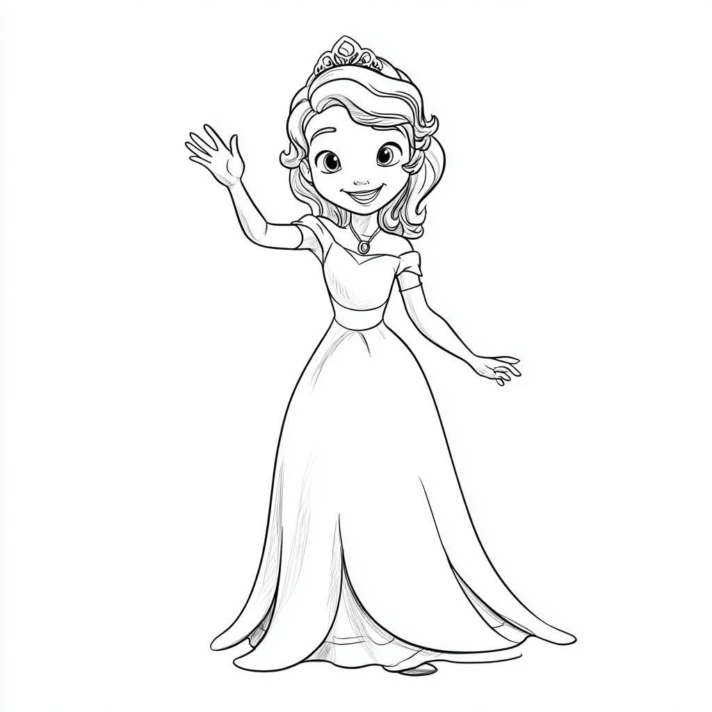 Princess coloring page – Princess Waving Friendly Waving Princ