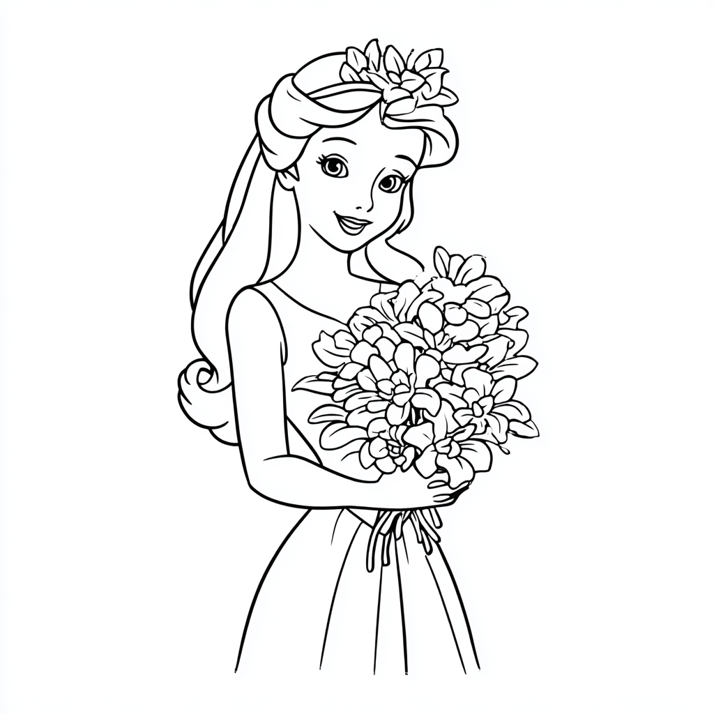 Princess coloring page – Princess With Flowers Princess Holdin