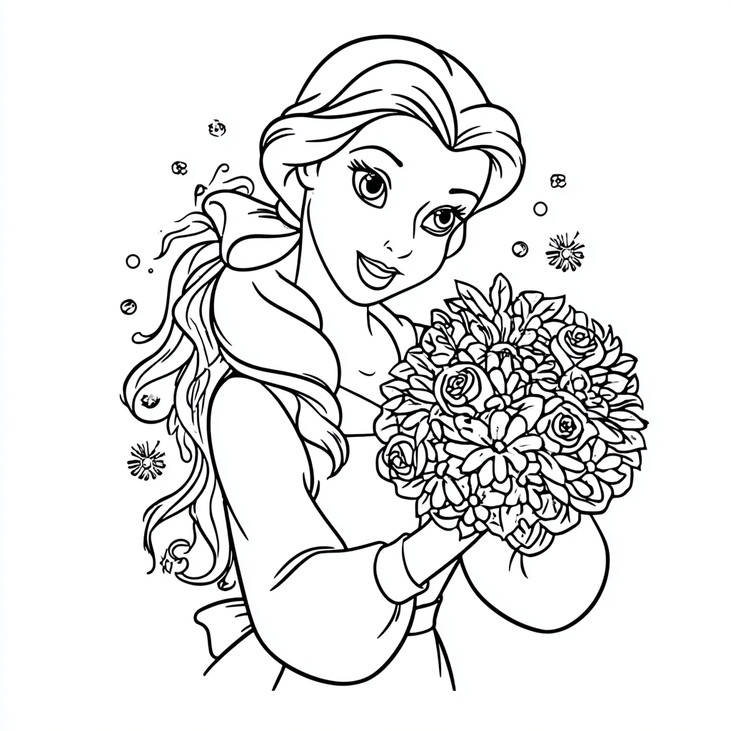 Princess coloring page – Princess With Flowers Princess Holdin