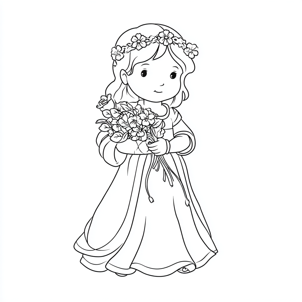 Princess coloring page – Princess With Flowers Princess Holdin