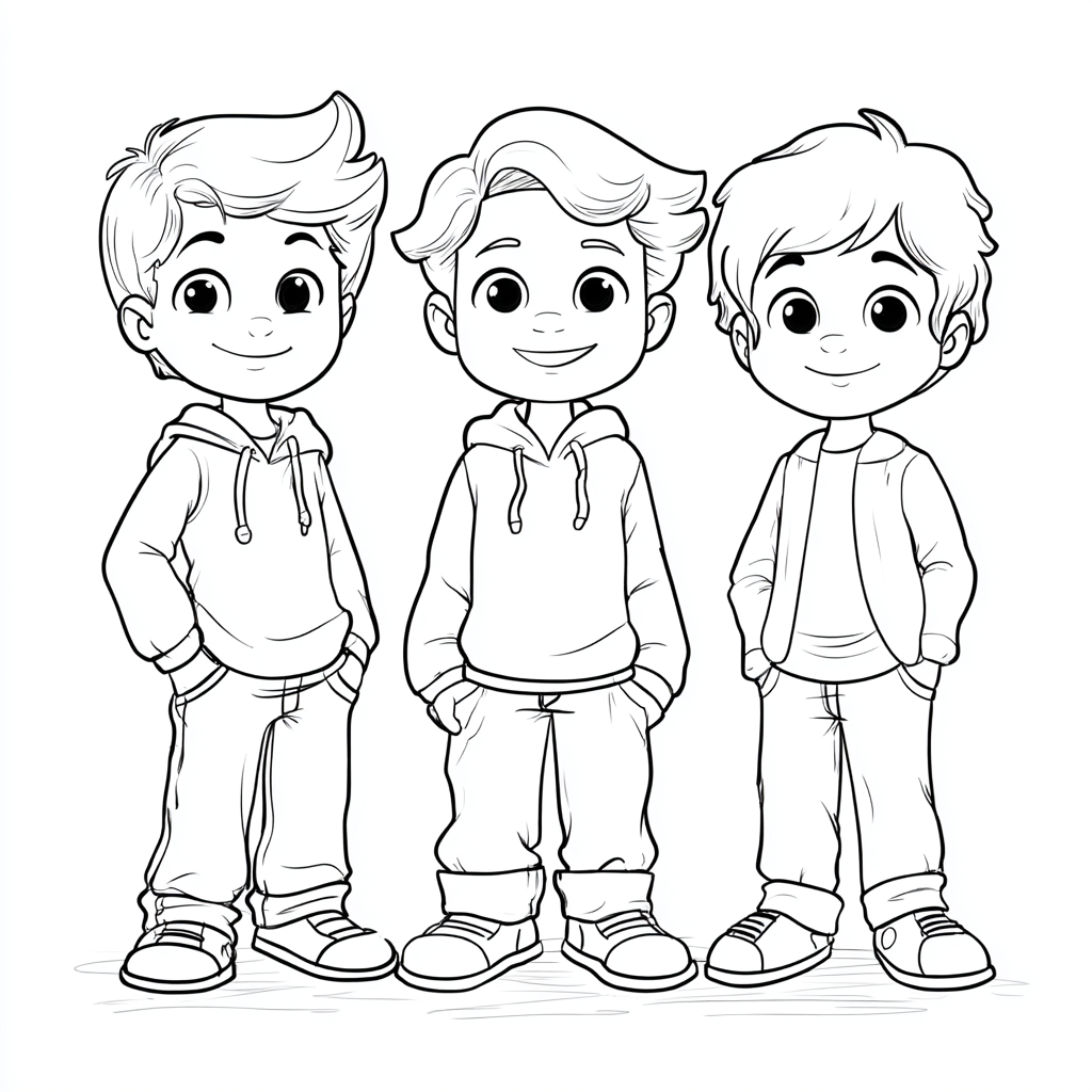 Saja Boys coloring page – Cartoon Boys Clean Cartoon Outline O