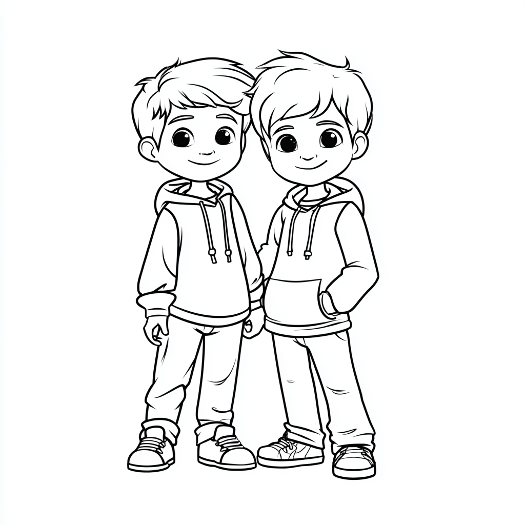 Saja Boys coloring page – Cute Boys Simple Line Art Of Two Fri