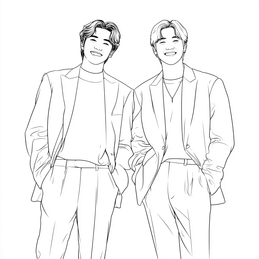 Saja Boys coloring page – Cute Kpop Duo Clean Cartoon Outline