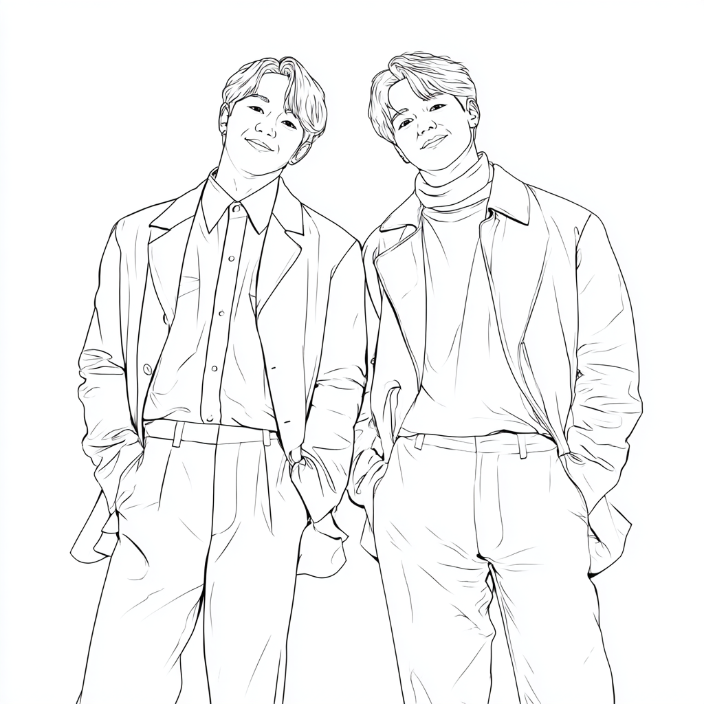 Saja Boys coloring page – Cute Kpop Duo Clean Cartoon Outline