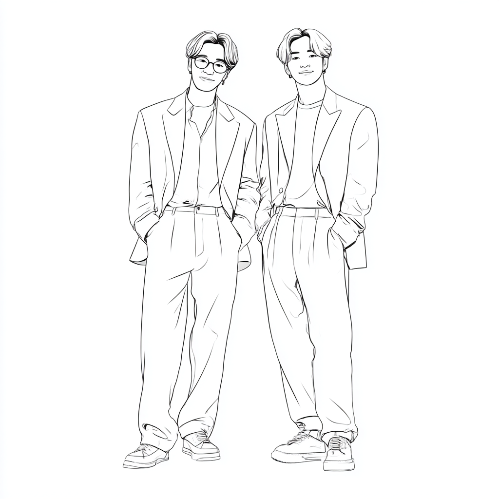 Saja Boys coloring page – Cute Kpop Duo Clean Cartoon Outline
