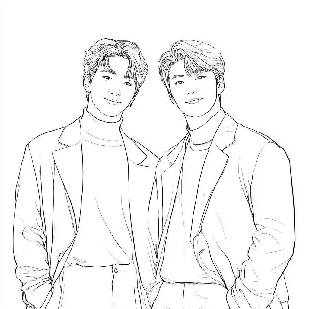 Saja Boys coloring page – Cute Kpop Duo Clean Cartoon Outline