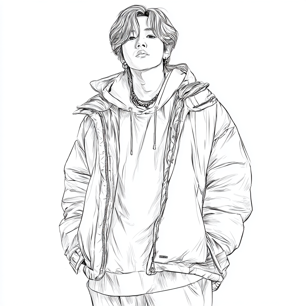 Saja Boys coloring page – Kpop Aesthetic Stylish K-POP Boy Wit