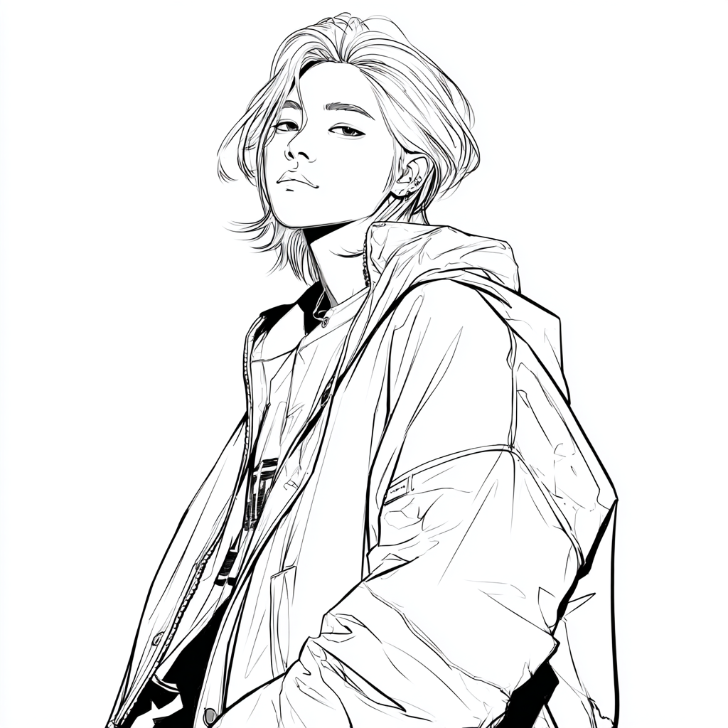 Saja Boys coloring page – Kpop Aesthetic Stylish K-POP Boy Wit