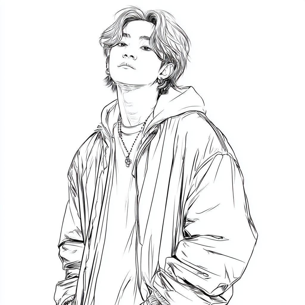 Saja Boys coloring page – Kpop Aesthetic Stylish K-POP Boy Wit