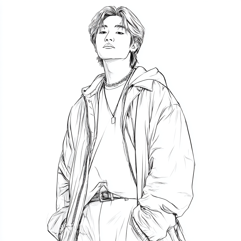 Saja Boys coloring page – Kpop Aesthetic Stylish K-POP Boy Wit