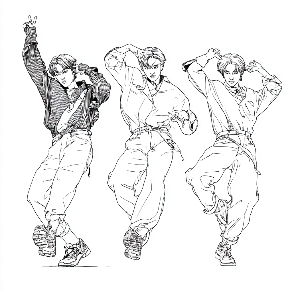 Saja Boys coloring page – Kpop Boys Dancing Dynamic Dance Pose