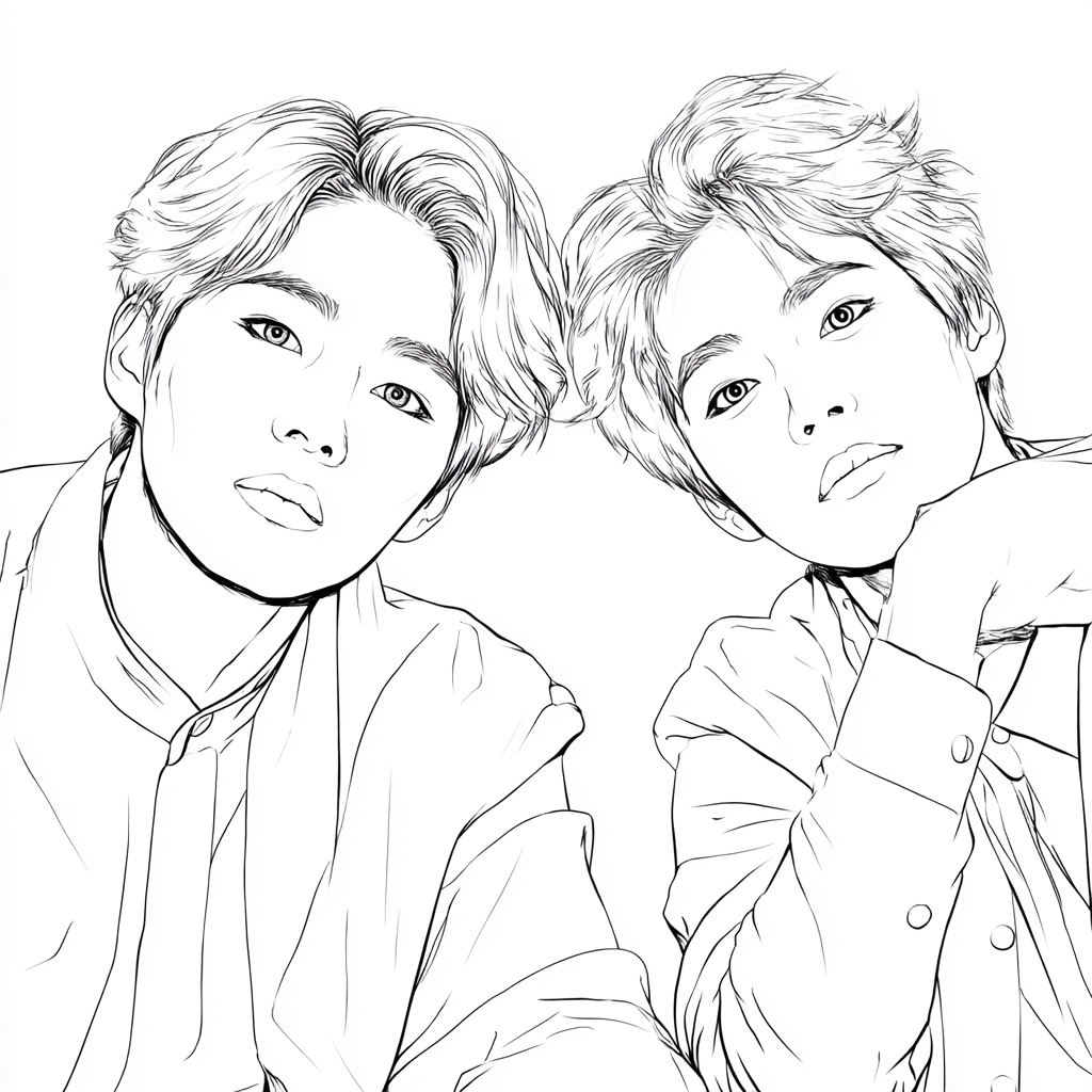 Saja Boys coloring page – Kpop Boys Simple Line Art Of Two Ido