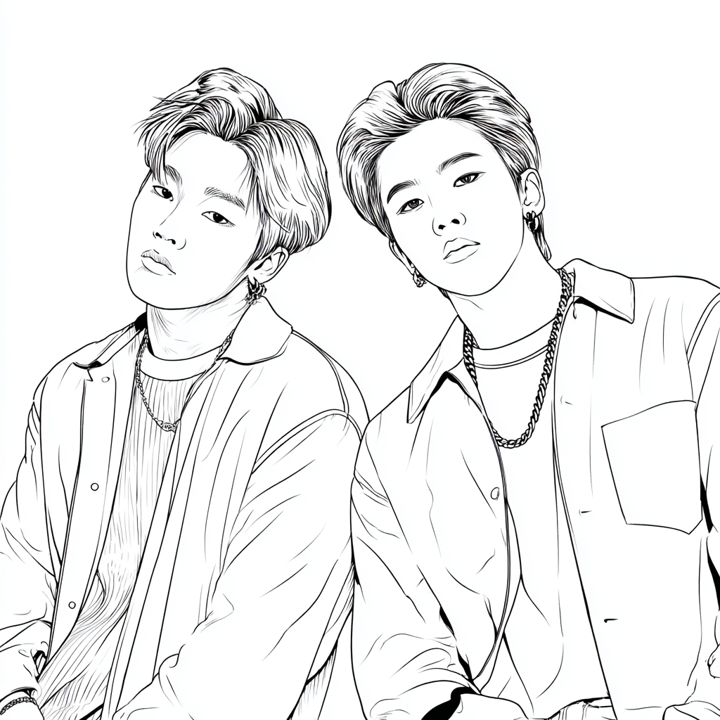 Saja Boys coloring page – Kpop Boys Simple Line Art Of Two Ido