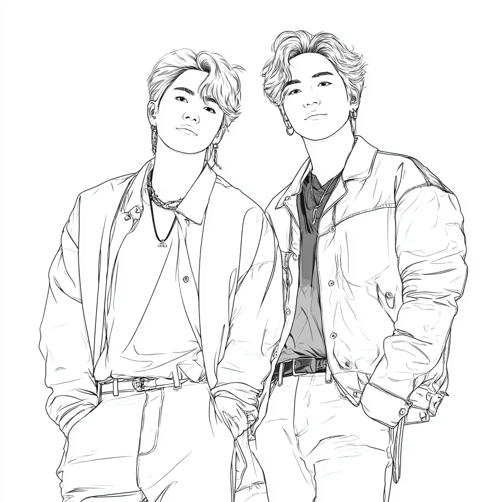 Saja Boys coloring page – Kpop Boys Simple Line Art Of Two Ido
