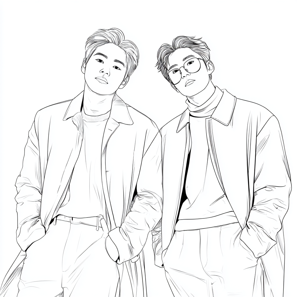 Saja Boys coloring page – Kpop Boys Simple Line Art Of Two Ido