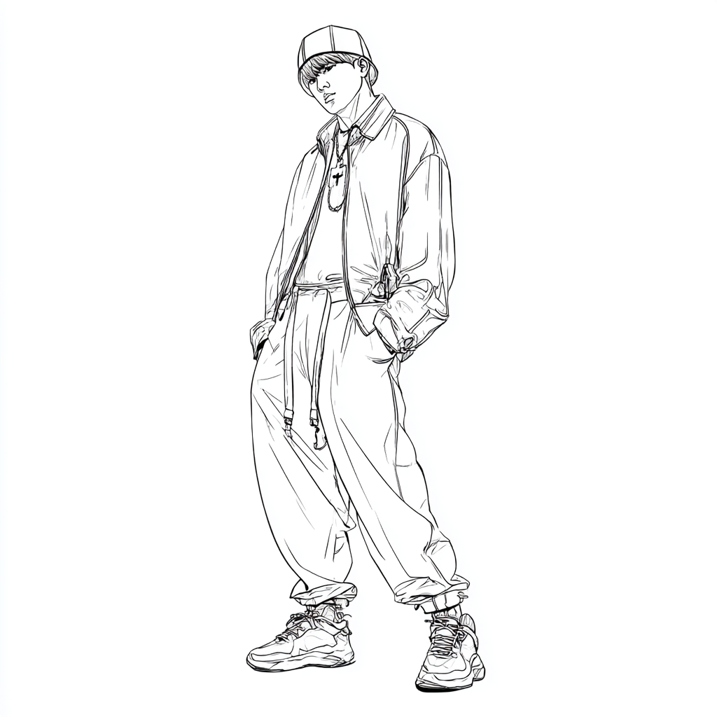 Saja Boys coloring page – Kpop Fashion Boy In Trendy K-POP Str