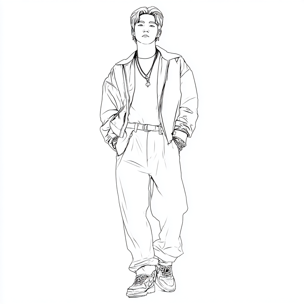 Saja Boys coloring page – Kpop Fashion Boy In Trendy K-POP Str