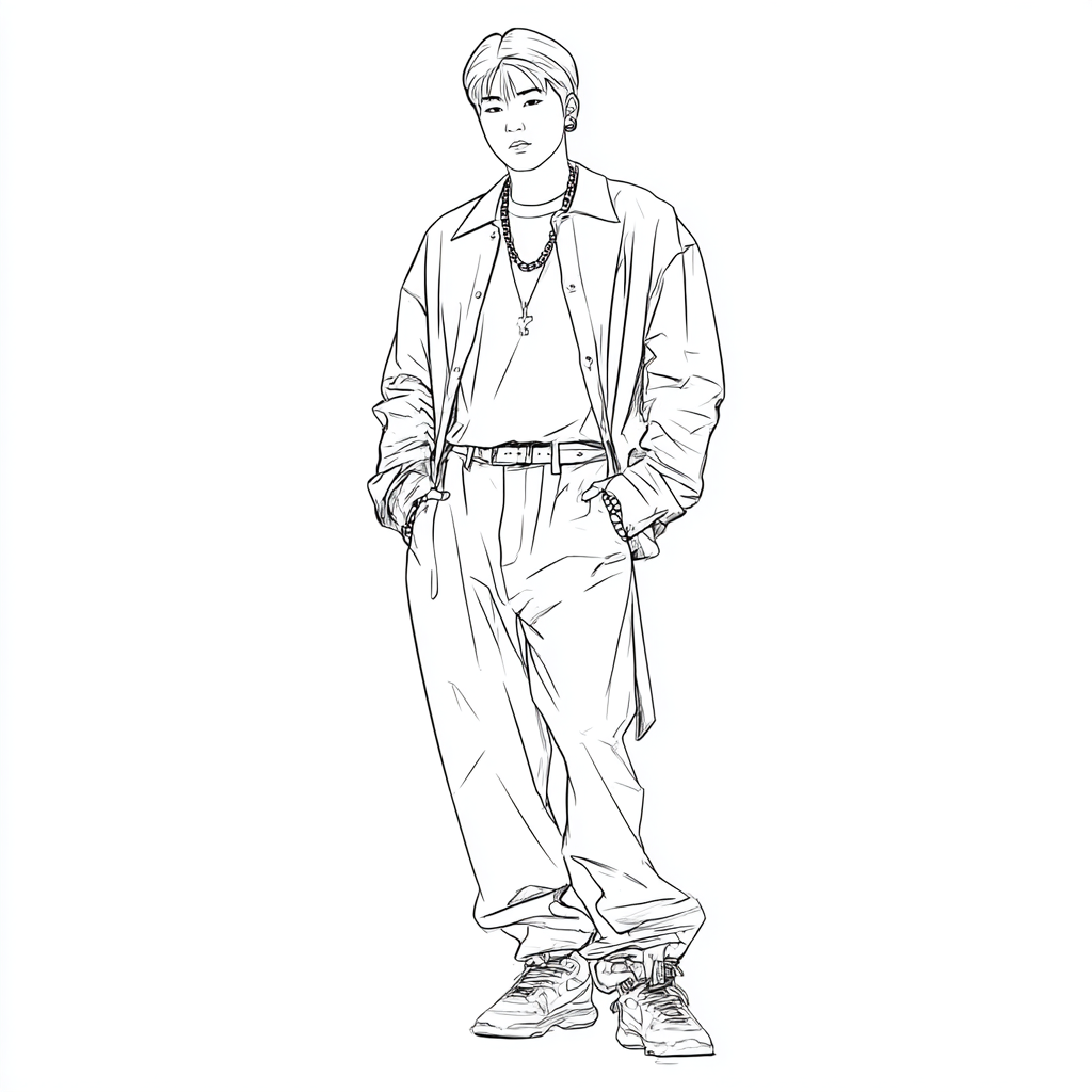 Saja Boys coloring page – Kpop Fashion Boy In Trendy K-POP Str
