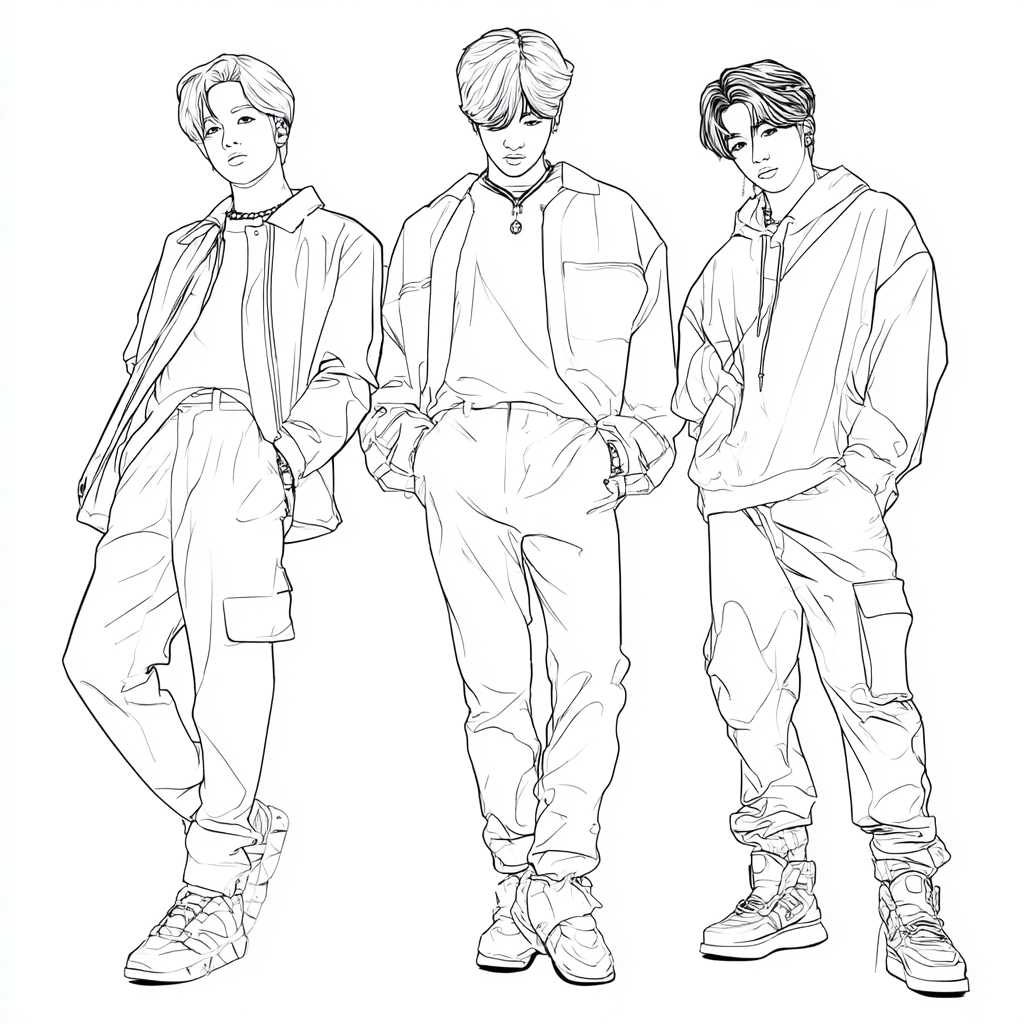 Saja Boys coloring page – Kpop Group Three Boys In Idol Stance