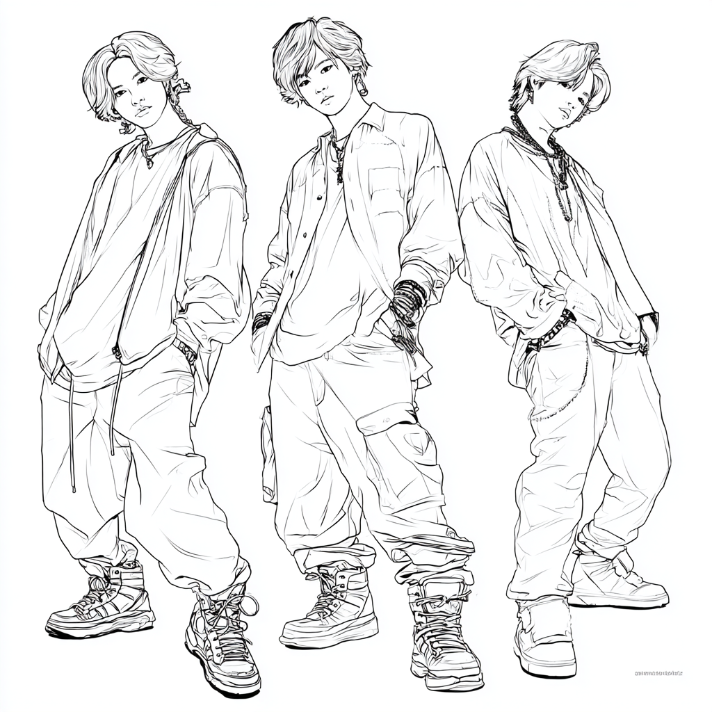 Saja Boys coloring page – Kpop Group Three Boys In Idol Stance