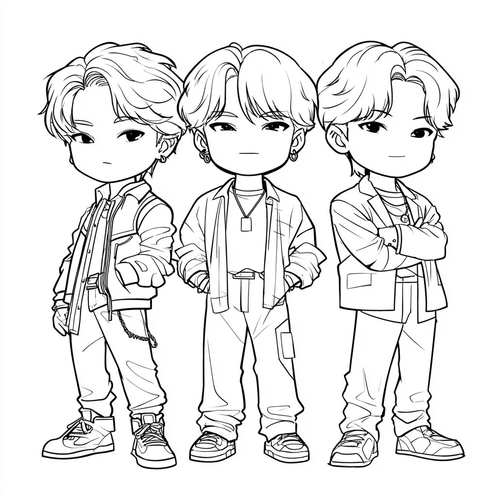 Saja Boys coloring page – Kpop Group Three Boys In Idol Stance