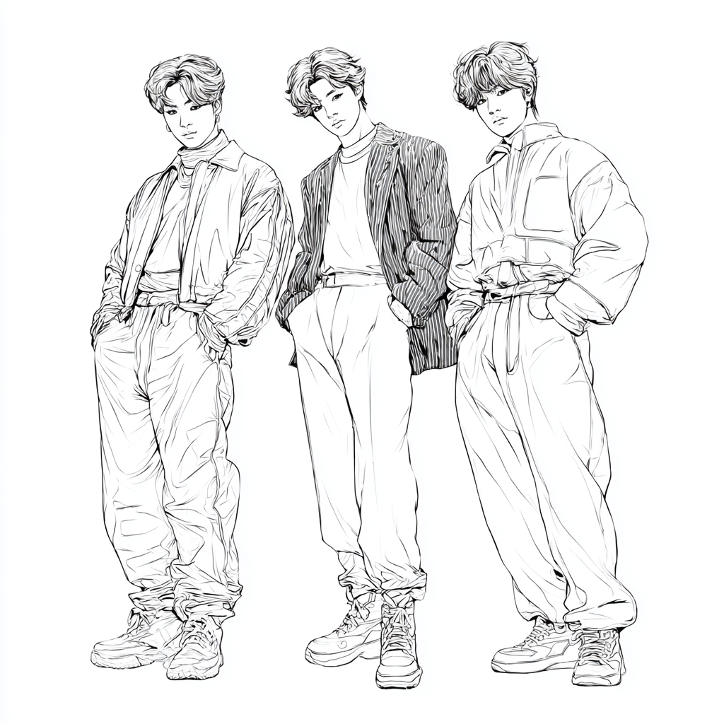 Saja Boys coloring page – Kpop Group Three Boys In Idol Stance