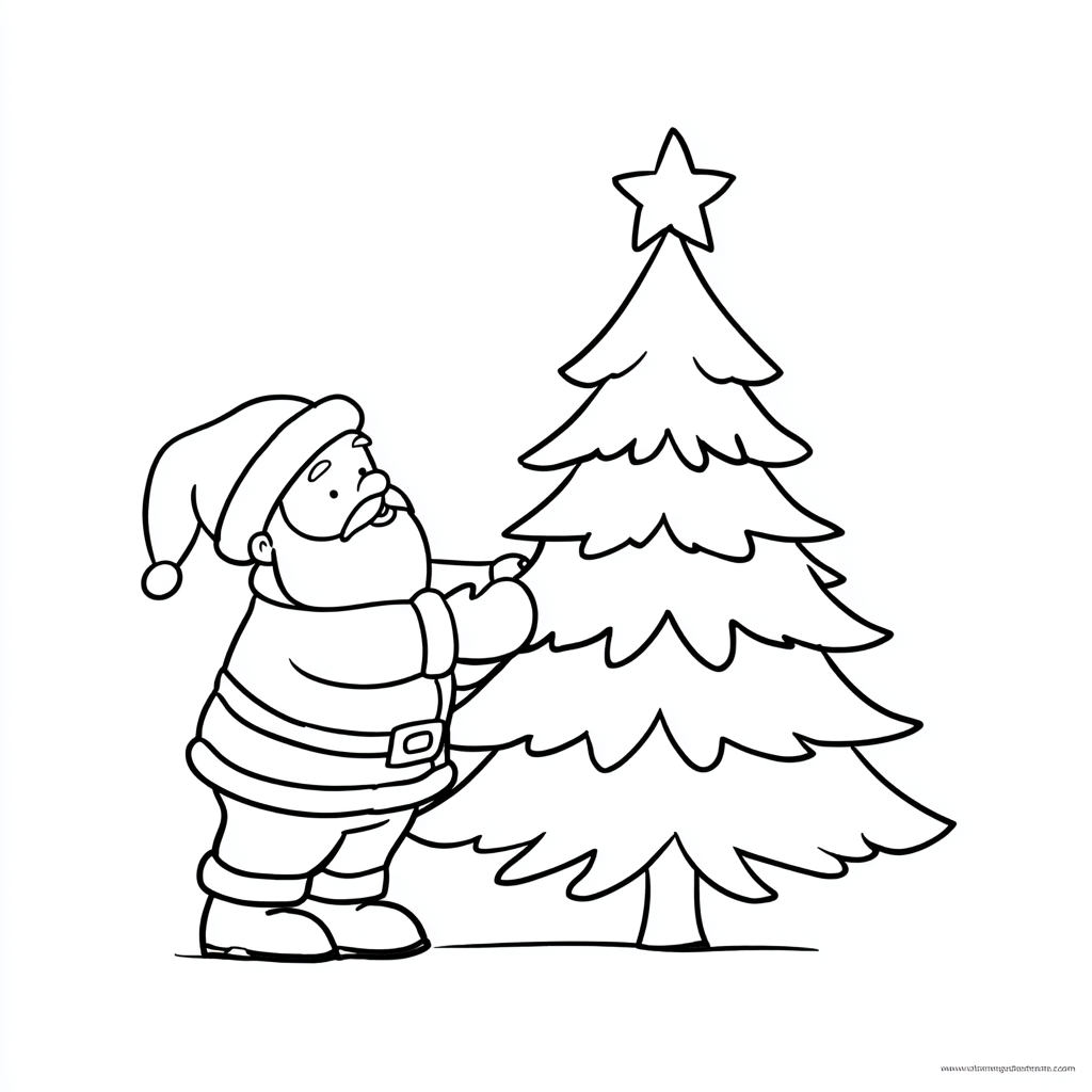 Santa Claus coloring page – Santa And Christmas Tree Simple Ou