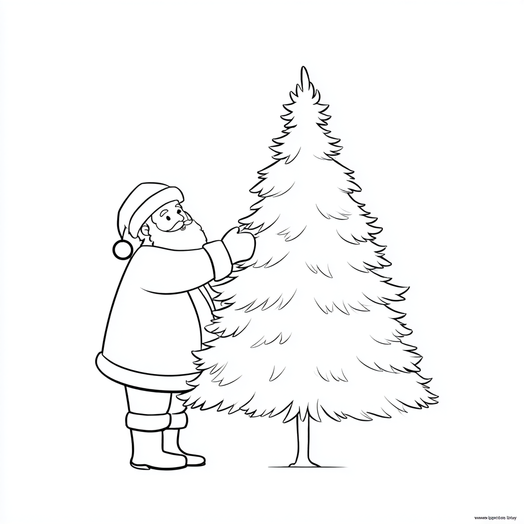 Santa Claus coloring page – Santa And Christmas Tree Simple Ou