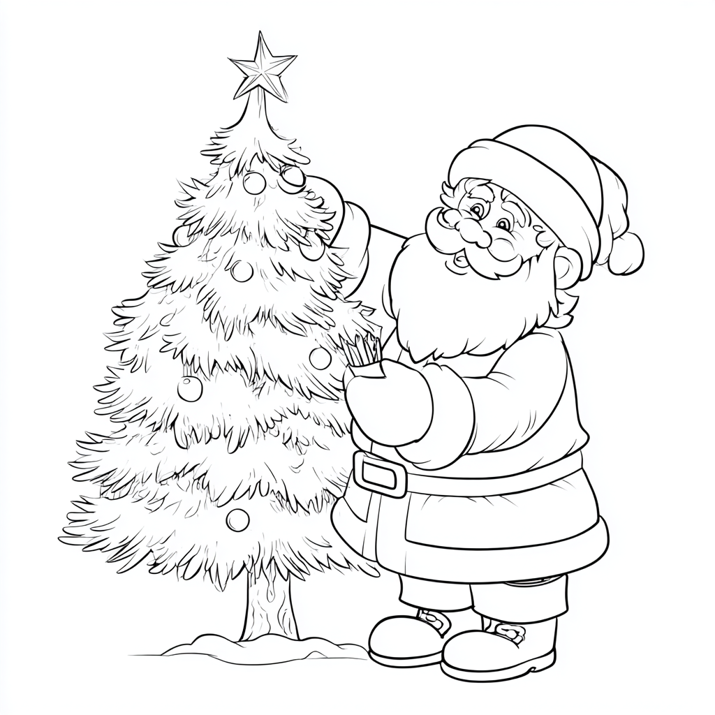Santa Claus coloring page – Santa And Christmas Tree Simple Ou