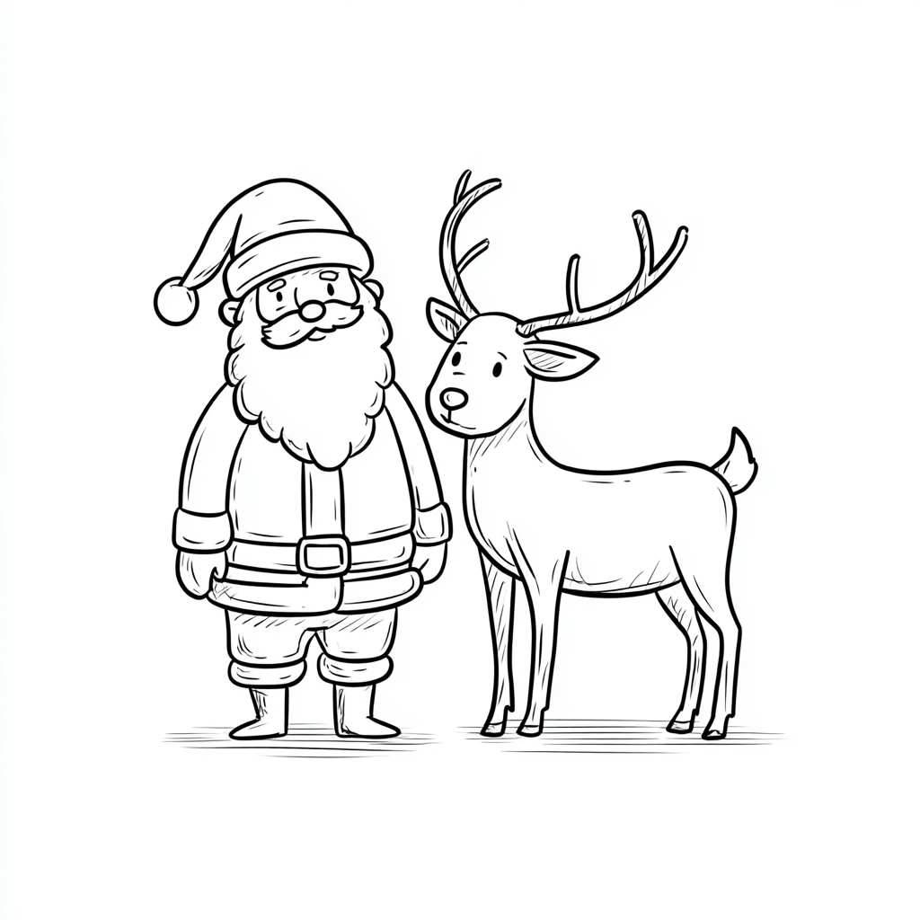 Santa Claus coloring page – Santa And Reindeer Santa Standing