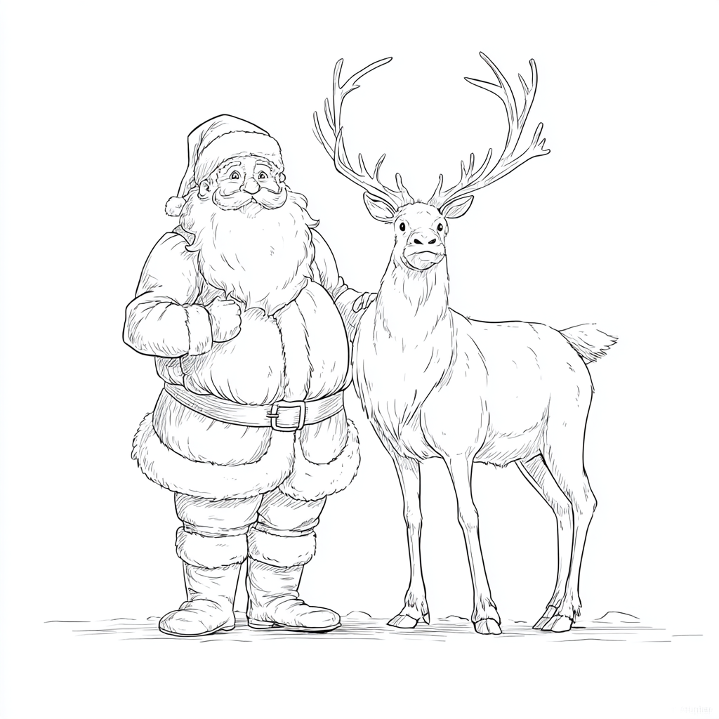 Santa Claus coloring page – Santa And Reindeer Santa Standing