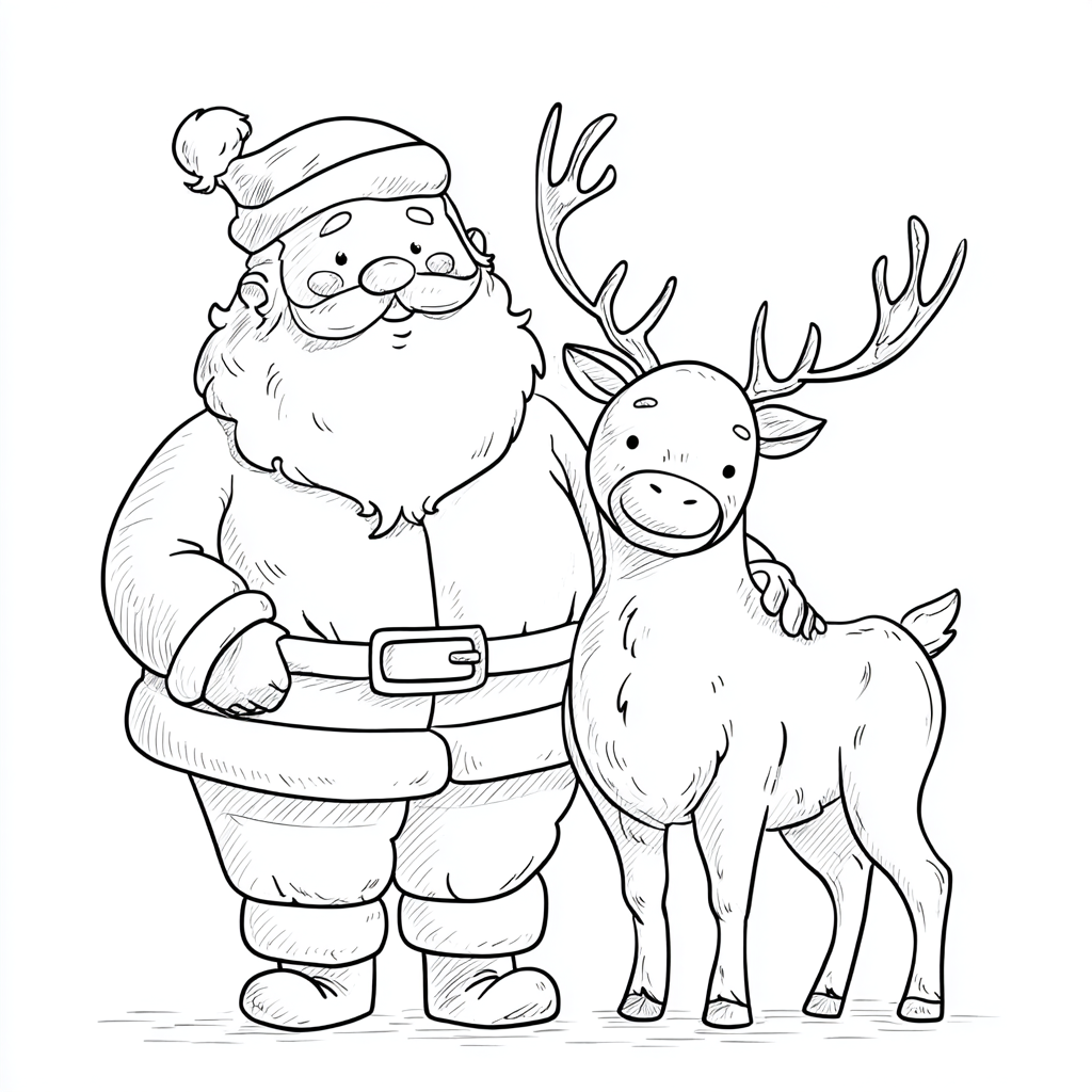 Santa Claus coloring page – Santa And Reindeer Santa Standing